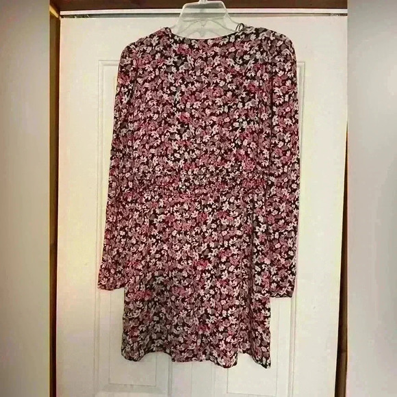 Zara pink floral v neck long sleeve mini dress small - Picture 8 of 8